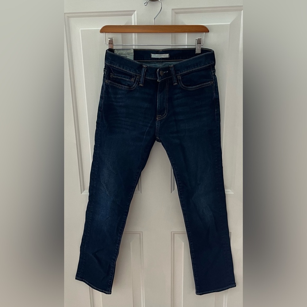Men's Dark Blue Abercrombie & Fitch Slim Straight Stretch Jeans 28x30